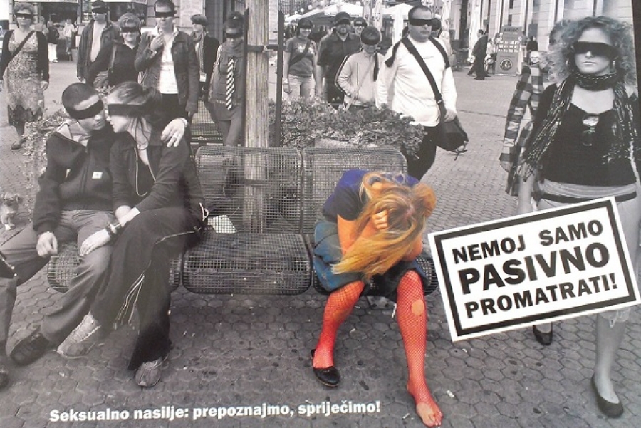 "Nemoj samo pasivno promatrati" Poster made for the Women's Room campaign to end sexual violence and to sensitize general public