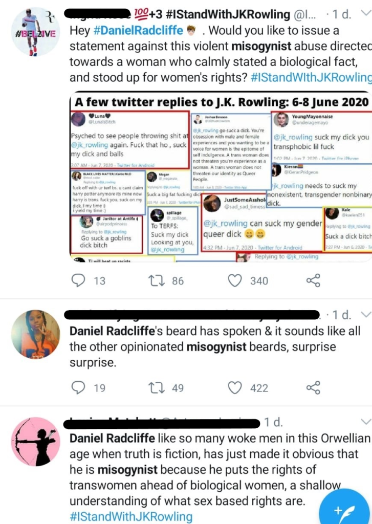 Image_ Twitter responses to Daniel Radcliffe