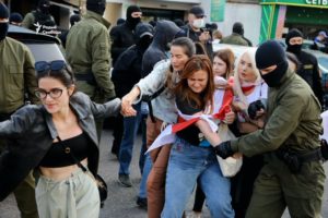 Belarus Women Protestors being arrested